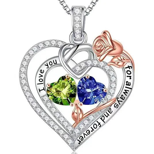 Fashion Double Heart Crystal Necklace with Rose Box – Perfect Gift Set for Women on Valentine's or Mother’s Day