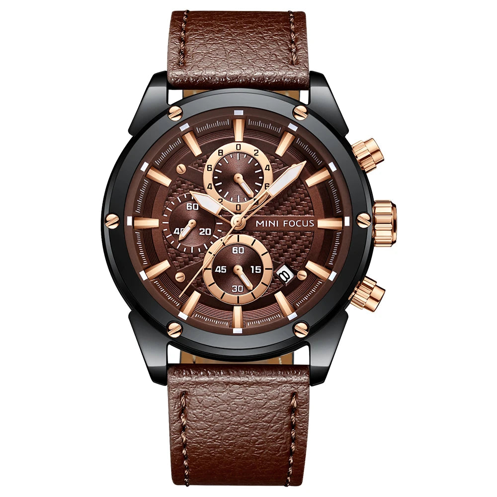 MINIFOCUS Men’s Fashion Business Watch – Bestseller Luminous Waterproof Quartz Timepiece with Genuine Leather Strap for Men
