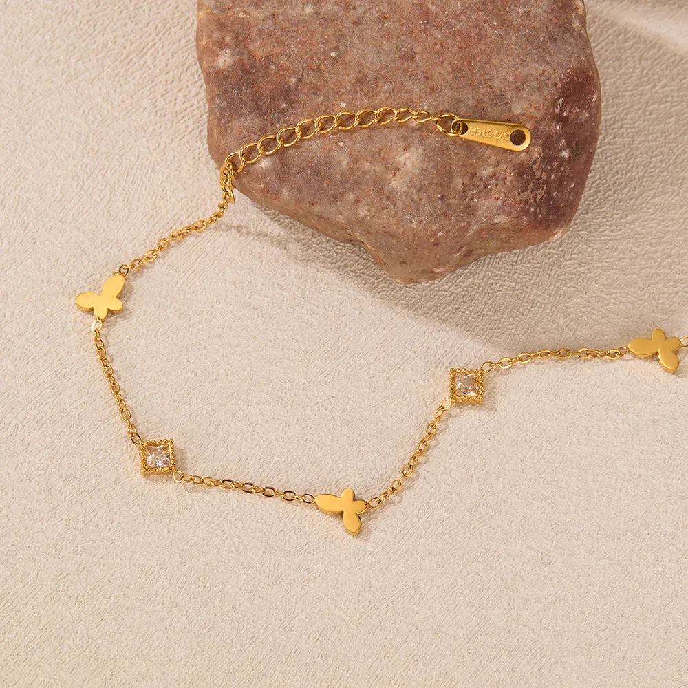 Minimalist Square Zircon Butterfly Bracelet for Women – Trendy Stainless Steel Titanium Chain, INS Style Jewelry in Bulk