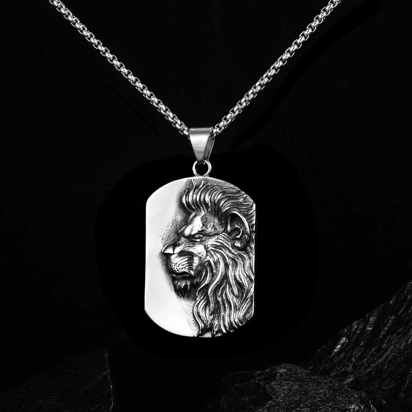 Men’s Bold Lion Head Dog Tag Necklace – Vintage Stainless Steel Pendant Chain, Power & Strength Streetwear Jewelry