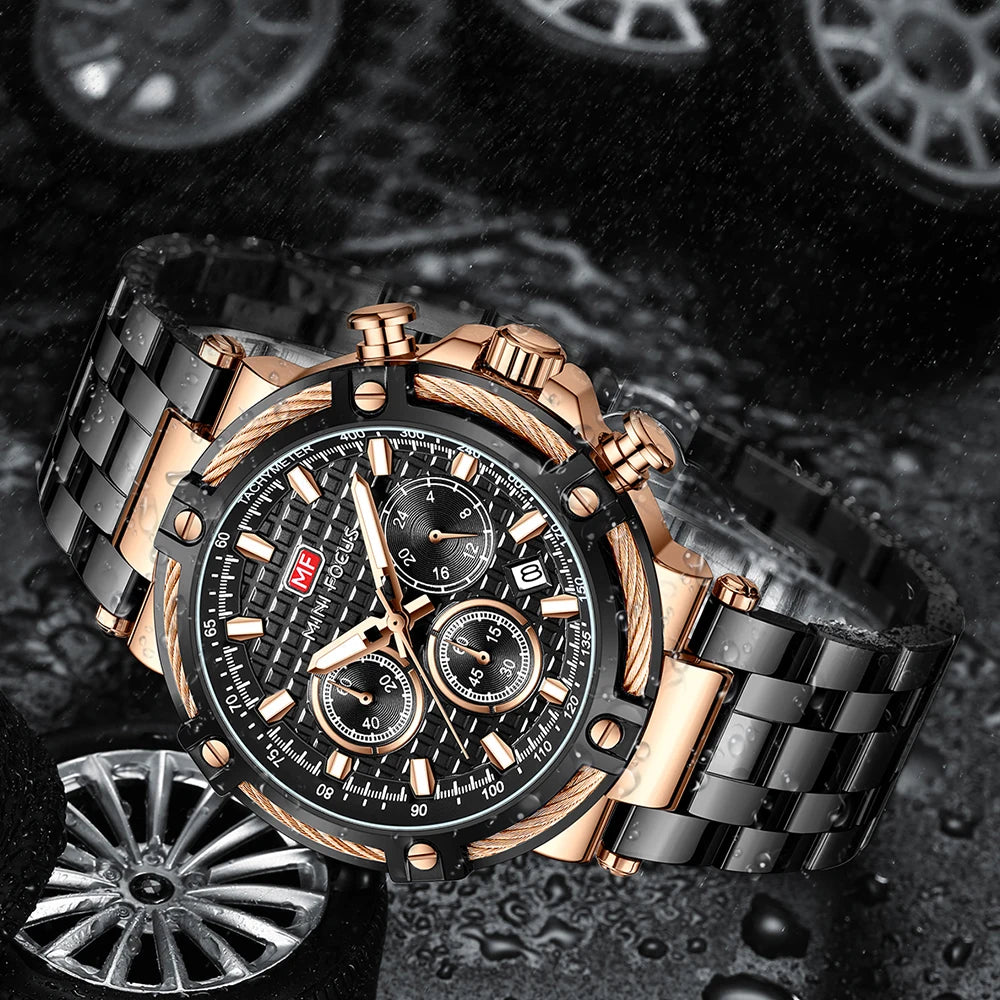 MINIFOCUS Men's Luxury Business Casual Watch Waterproof Quartz Wristwatch Luminous Stainless Steel Fashion Chronograph for Work