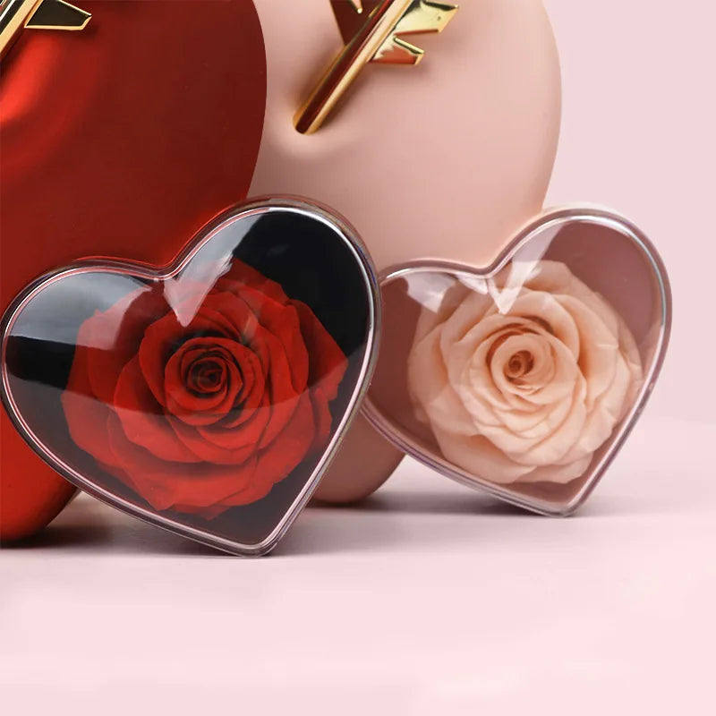 New Two-Tone Gemstone Inlaid Heart Pendant Necklace and Rose Jewelry Gift Box for Valentine's, Mother's Day, Birthday Gift Set