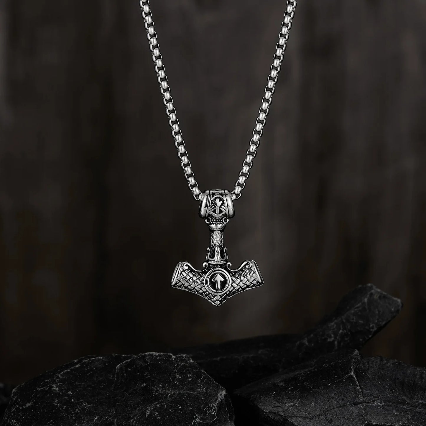 Men’s Viking Thor’s Hammer Pendant Necklace – Retro Norse Stainless Steel Nordic Amulet Jewelry