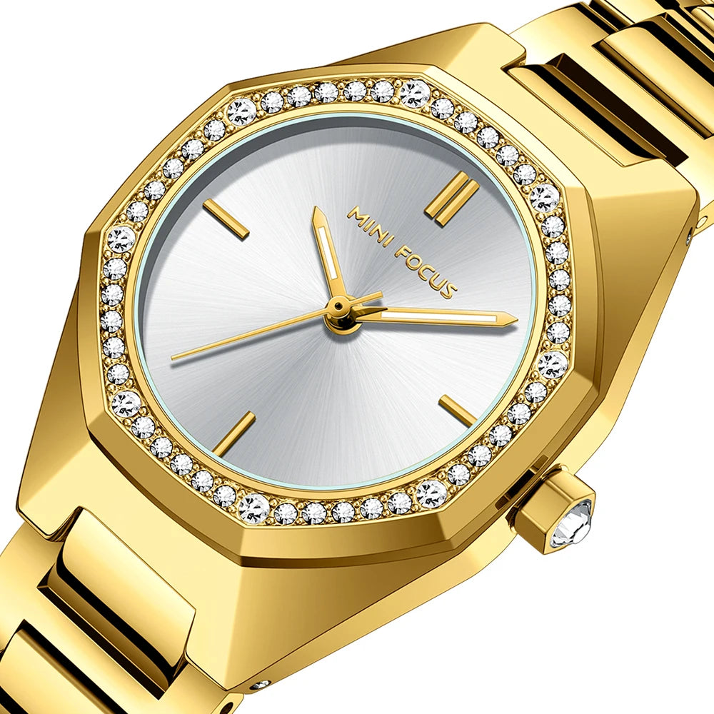 MINIFOCUS Women's Elegant Diamond Accented Octagon Quartz Watch Waterproof Stainless Band Luxury Fashion Watch Gift for Her
