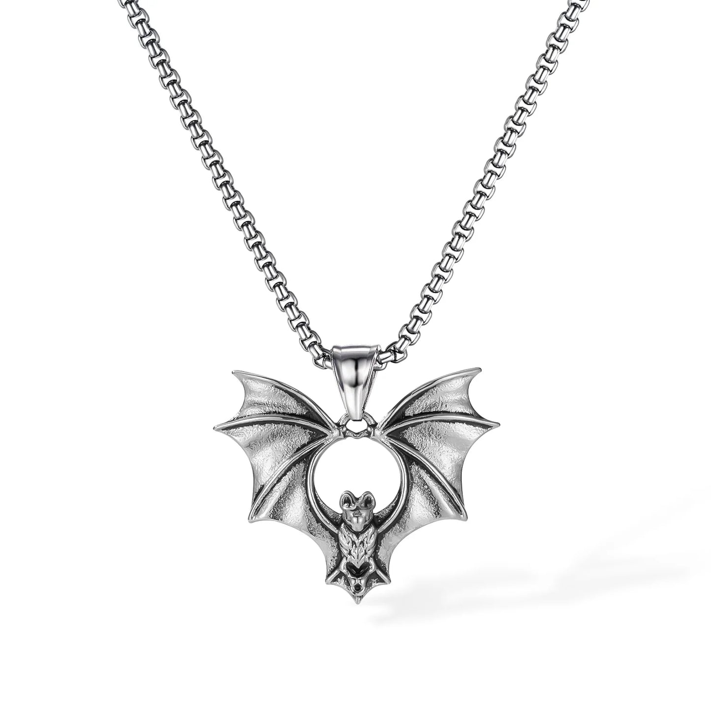 Men’s Bat Pendant Necklace – Gothic Punk Stainless Steel Chain with Creative Hip Hop Style