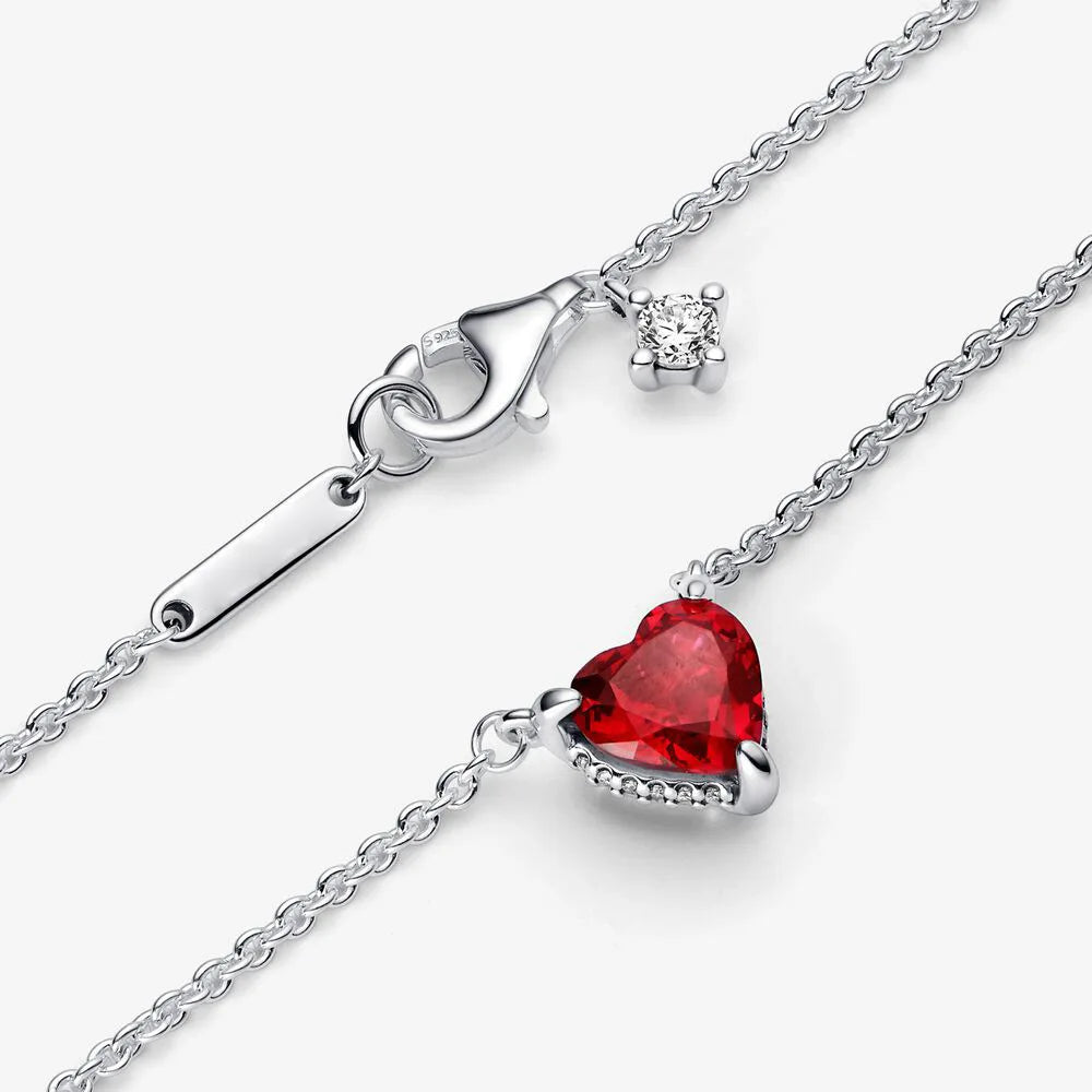 Red Zircon Diamond Love Necklace with Real Rose Jewelry Gift Box Set Women's Birthday Valentine's Day Gift for Girlfriend