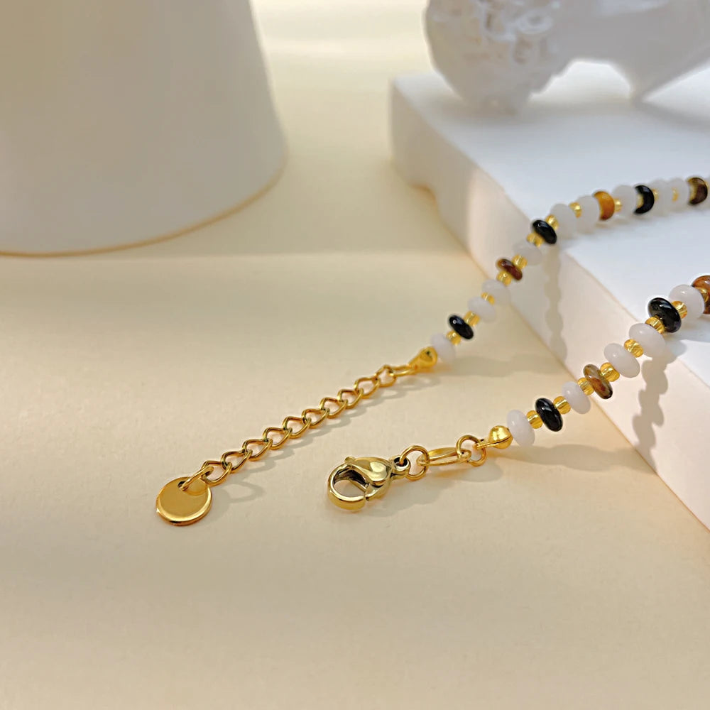 Bohemian Style Beaded Bracelet for Women – Retro Stainless Steel Tiger Eye Stone Dopamine Colorful Layered Wristband