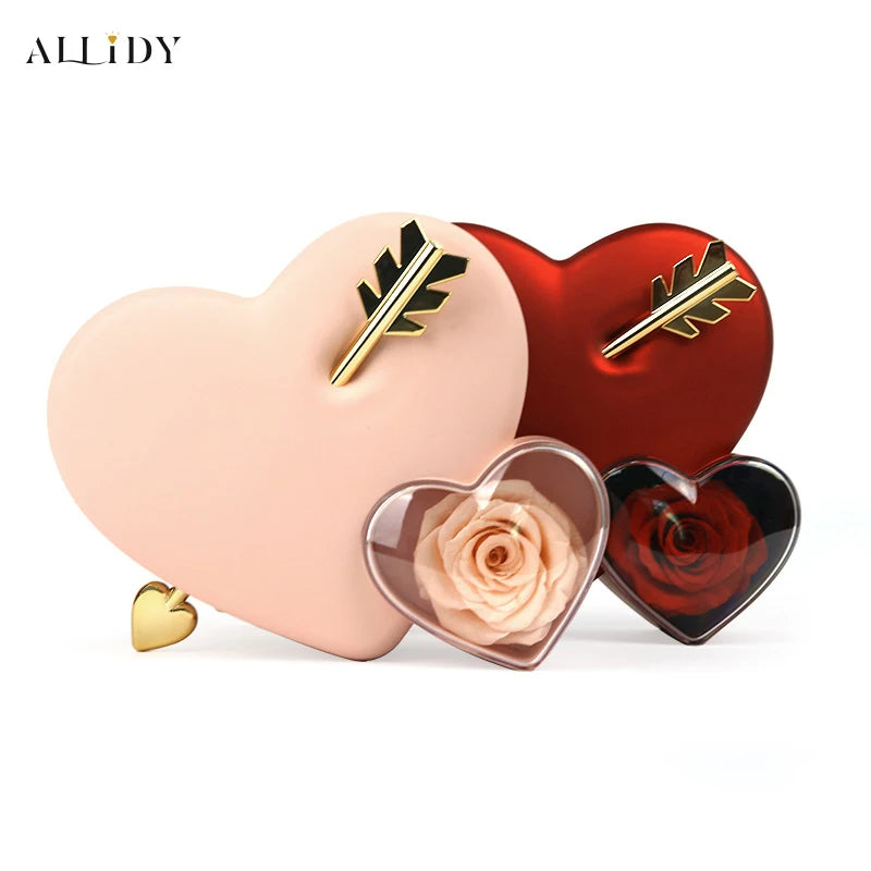 New Two-Tone Gemstone Inlaid Heart Pendant Necklace and Rose Jewelry Gift Box for Valentine's, Mother's Day, Birthday Gift Set