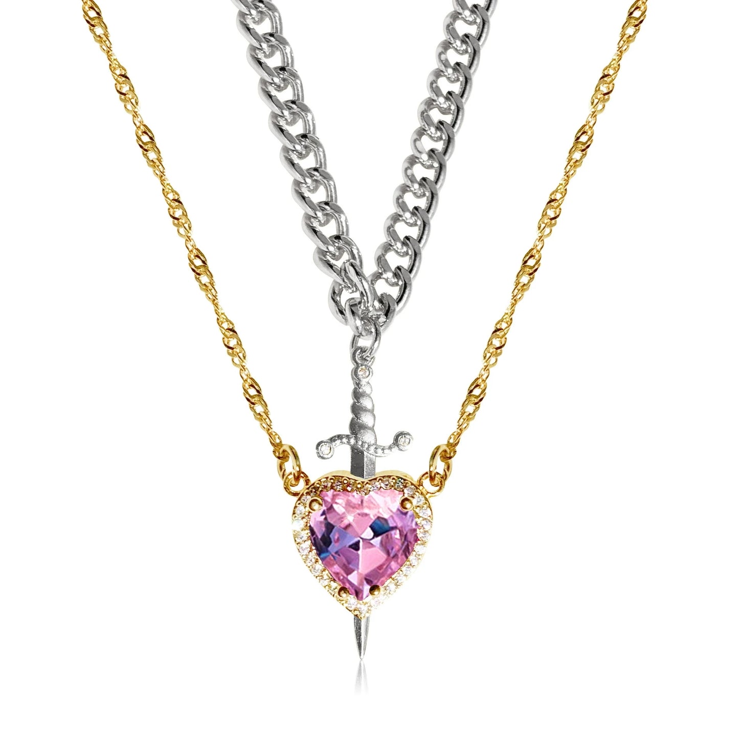 Rotating Eternal Rose Gift Box with Heart and Sword Pendant Necklace for Women Romantic Birthday Holiday Jewelry Gifts
