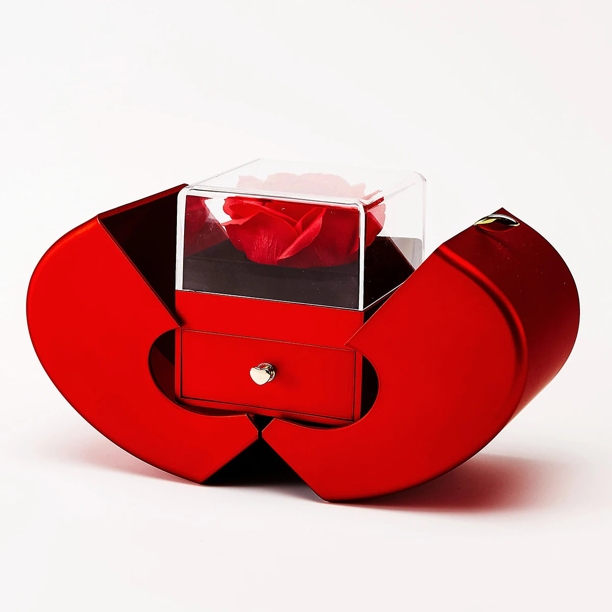 Creative Mother's Day Gift Set Eternal Rose Jewelry Box & Red Gemstone Stainless Steel Necklace Surprise Gift for Mom