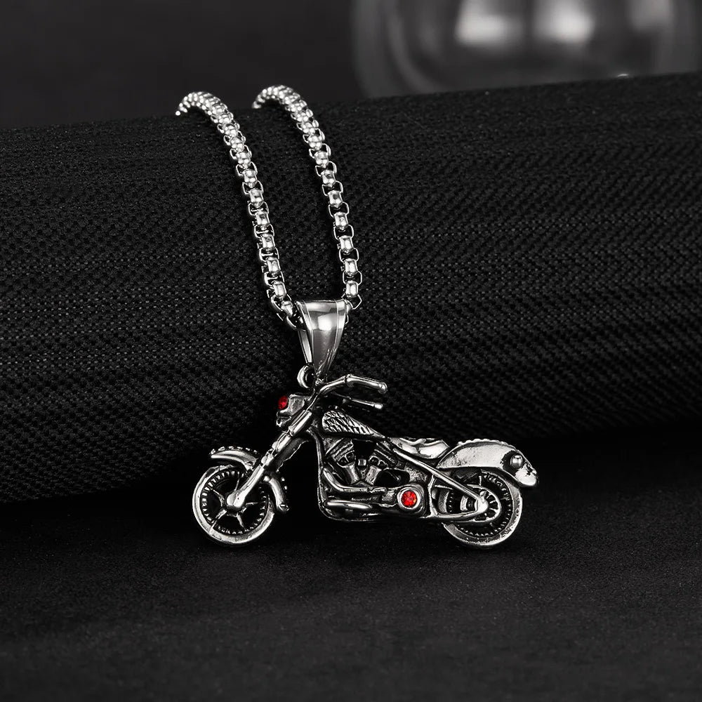 Men’s Motorcycle Pendant Necklace – Hip Hop Punk Style Titanium & Stainless Steel Chain, Trendy Biker Jewelry