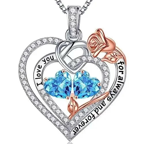 Fashion Double Heart Crystal Necklace with Rose Box – Perfect Gift Set for Women on Valentine's or Mother’s Day