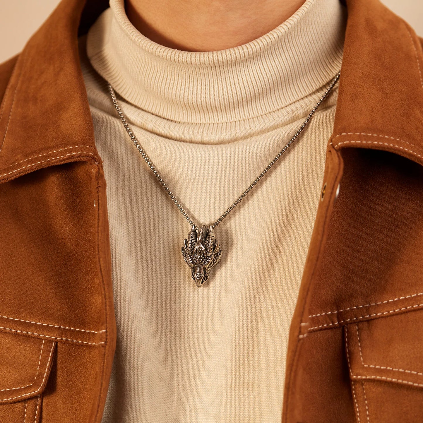 Men’s Dragon Head Pendant Necklace – Vintage Hip Hop Stainless Steel Chain with Fierce Style