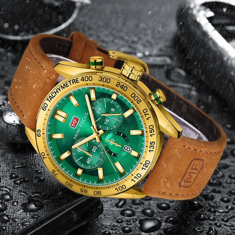 MINIFOCUS Men’s Casual Quartz Watch Genuine Crazy Horse Leather Strap Luminous Waterproof Fashion Timepiece Watch Gift for Him