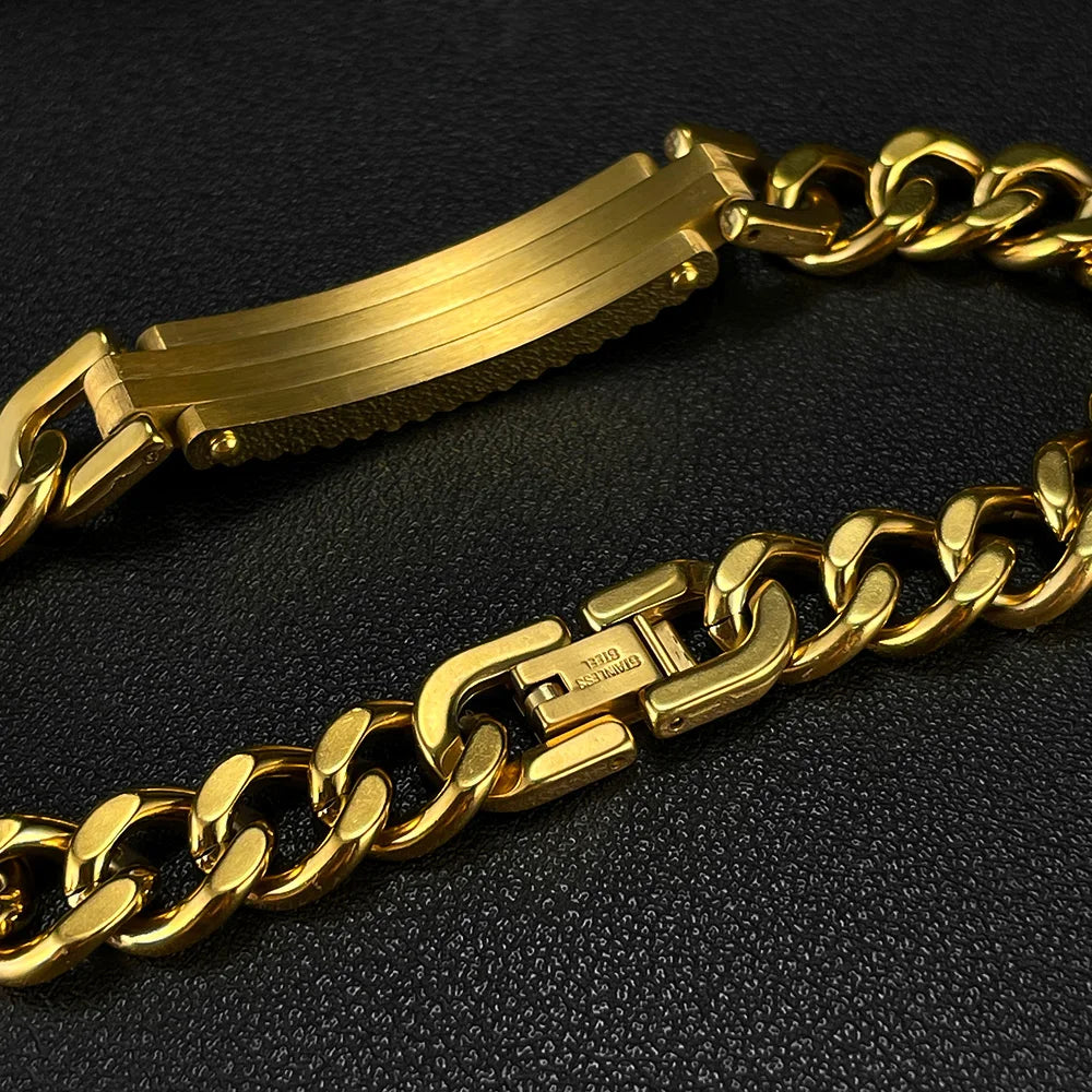 Vintage Gold Cuban Chain Bracelet for Men – Stainless Steel Titanium Punk Style Jewelry