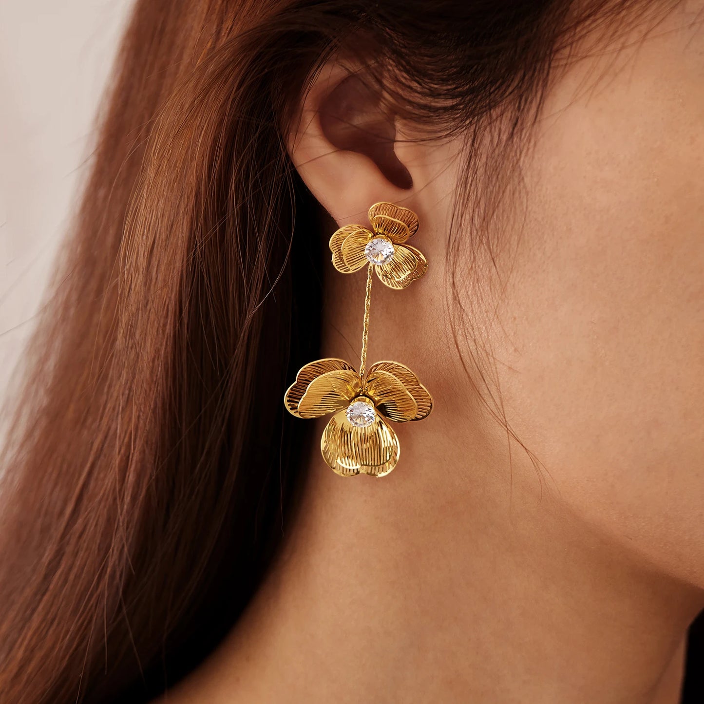 Vintage Tassel Flower Earrings for Women – Stainless Steel French Style Elegant Titanium Steel Jewelry