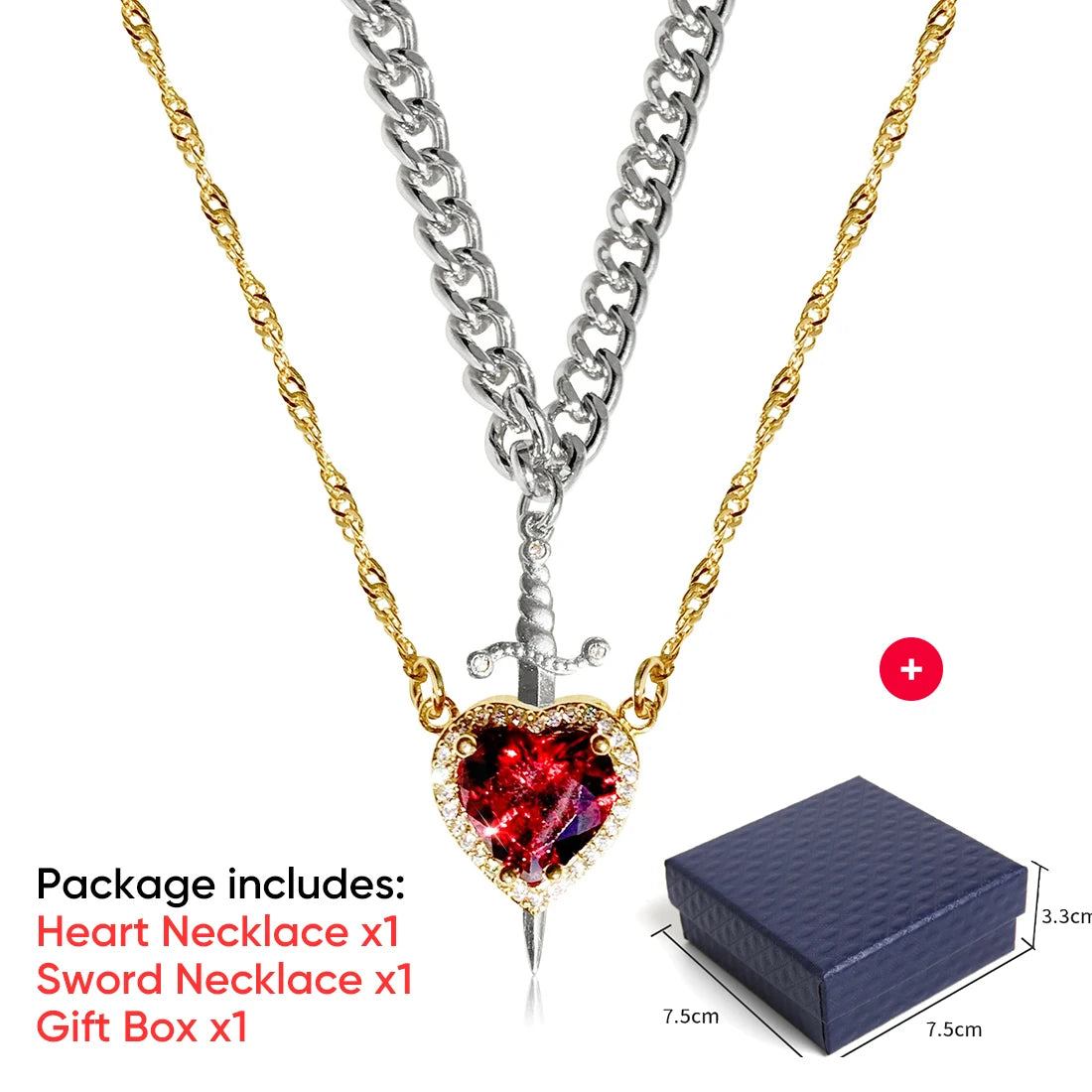 Couple Necklaces Heart Sword Pendant Necklace Ring Bracelet for Women for Him Her Valentine's Day Gift Jewelry