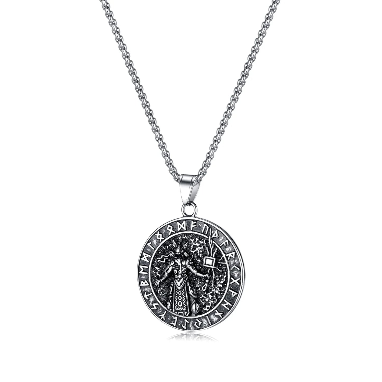 Men’s Viking Odin Pendant Necklace – Norse Mythology Stainless Steel Rune Amulet Jewelry