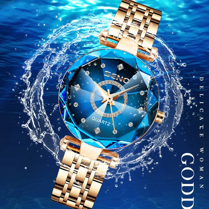 Fashion Ocean Star Women’s Watch Stainless Steel Band Gradient Glass Diamond Studded Dial Luxury Waterproof Luminous Timepiece