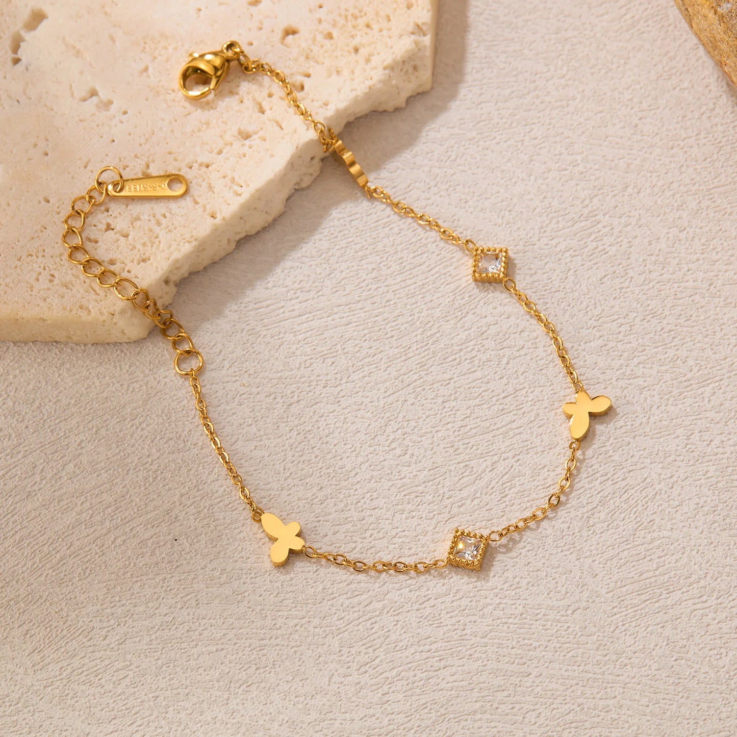 Minimalist Square Zircon Butterfly Bracelet for Women – Trendy Stainless Steel Titanium Chain, INS Style Jewelry in Bulk
