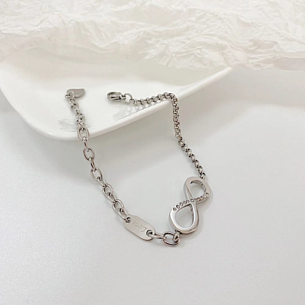 INS Style Stainless Steel Number 8 Zircon Chain Bracelet for Women