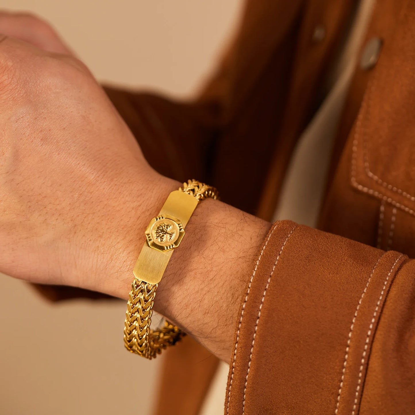 Men's Gold Stainless Steel Bracelet - Tree of Life Punk Rock Design