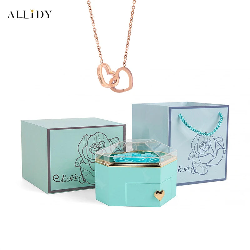 Heart Customize Name Heart Eternal Rose Jewelry Box For Birthday Mother's Day Valentine's Day Teachers' Day Gifts