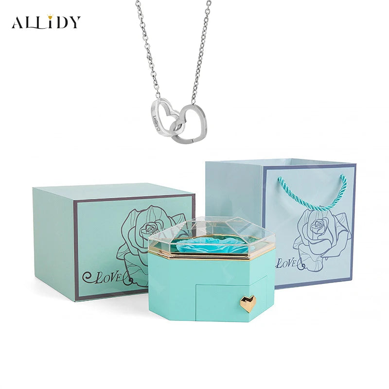 Heart Customize Name Heart Eternal Rose Jewelry Box For Birthday Mother's Day Valentine's Day Teachers' Day Gifts