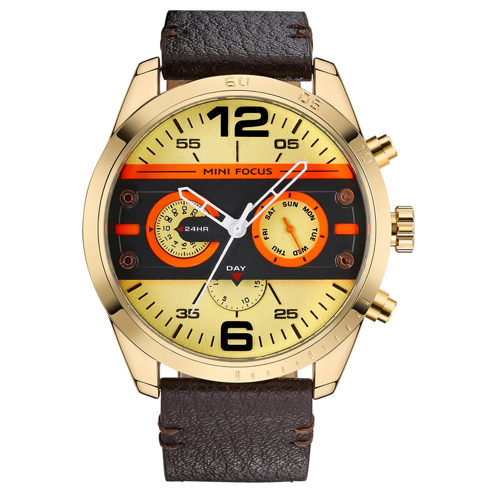MINIFOCUS Men's Japanese Black Quartz Watch Multifunction Waterproof True Belt Trendy Casual Fashion Watch Gift for Men