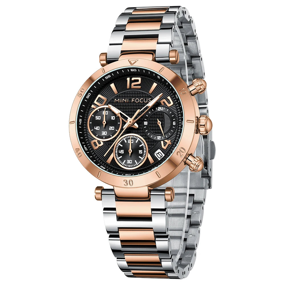 MINIFOCUS Women's Dopamine-Inspired Fashion Watch Luminous Quartz Timepiece Stainless Steel Band Waterproof Trendy Gift for Her