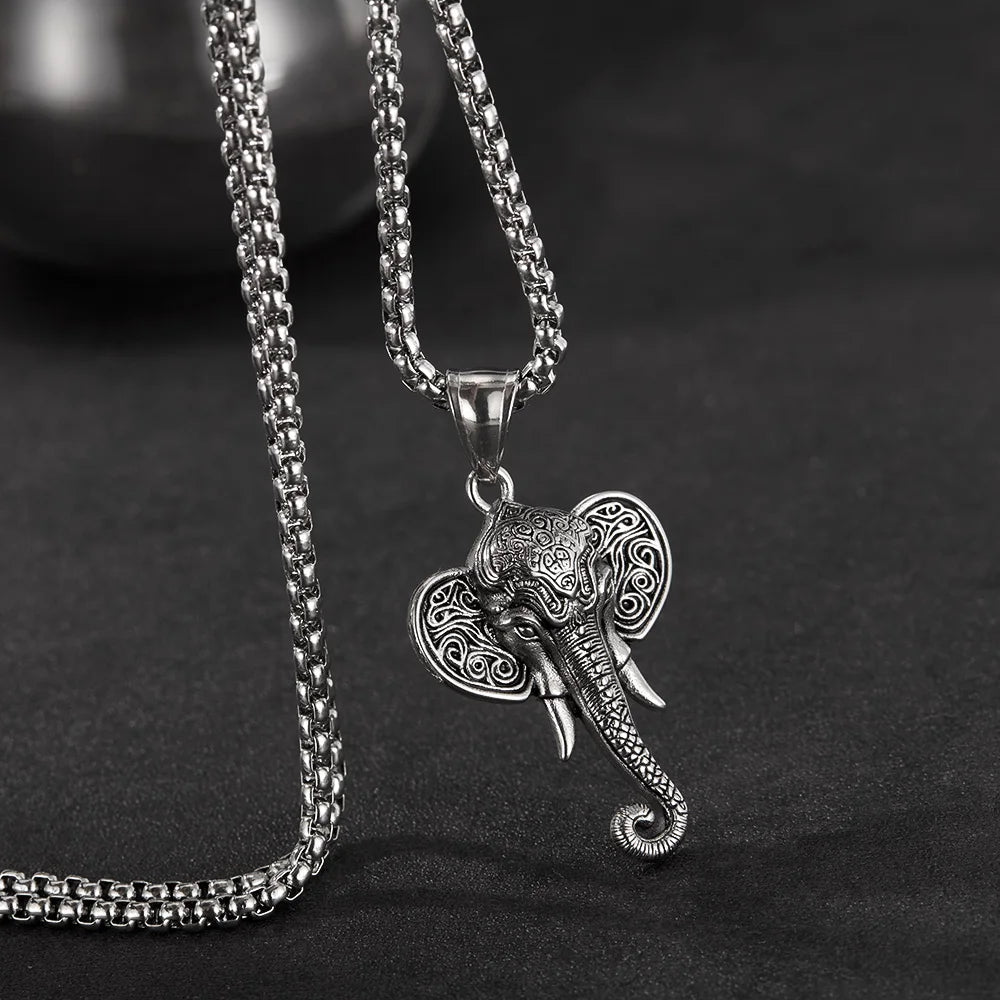 Men’s Retro Elephant Pendant Necklace – Creative Hip Hop Stainless Steel Chain Jewelry