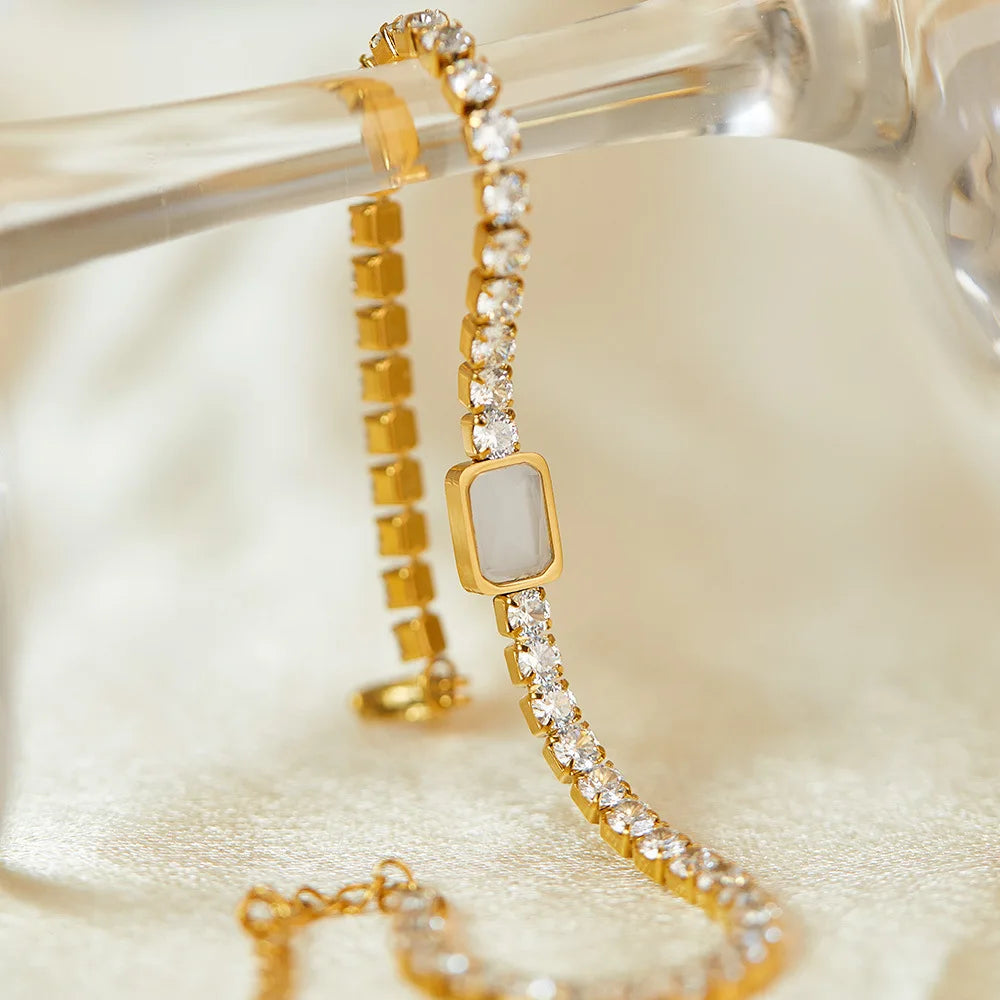 Gold-Plated Stainless Steel Zircon Bracelet for Women – Elegant Luxury Minimalist Titanium Jewelry, Hypoallergenic & Waterproof