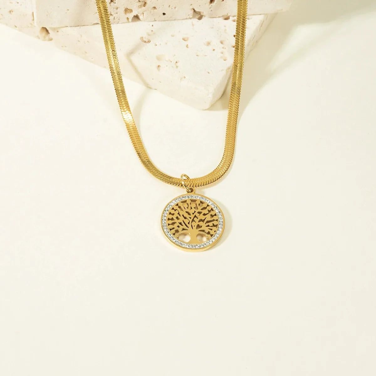 Vintage Fashion Life Tree Pendant Necklace Hollow Zircon Stainless Steel Necklace Bracelet Earrings Jewelry Set Women's