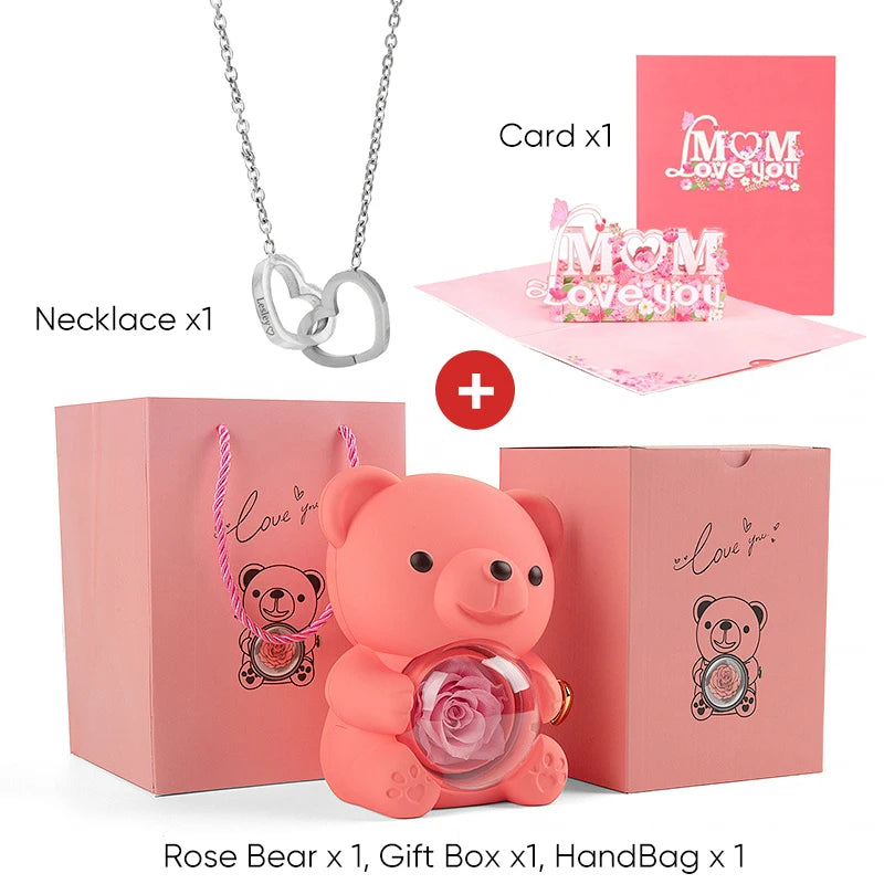 2025 New Beautiful 3D Mother's Day Card Roses Teddy Bear and Necklace Best Personalized Unique Mother’s Day Gifts for Mom