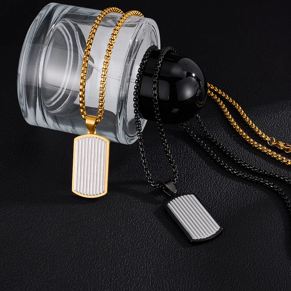 Men’s Geometric Pendant Necklace – Minimalist Punk Style Stainless Steel Chain Jewelry