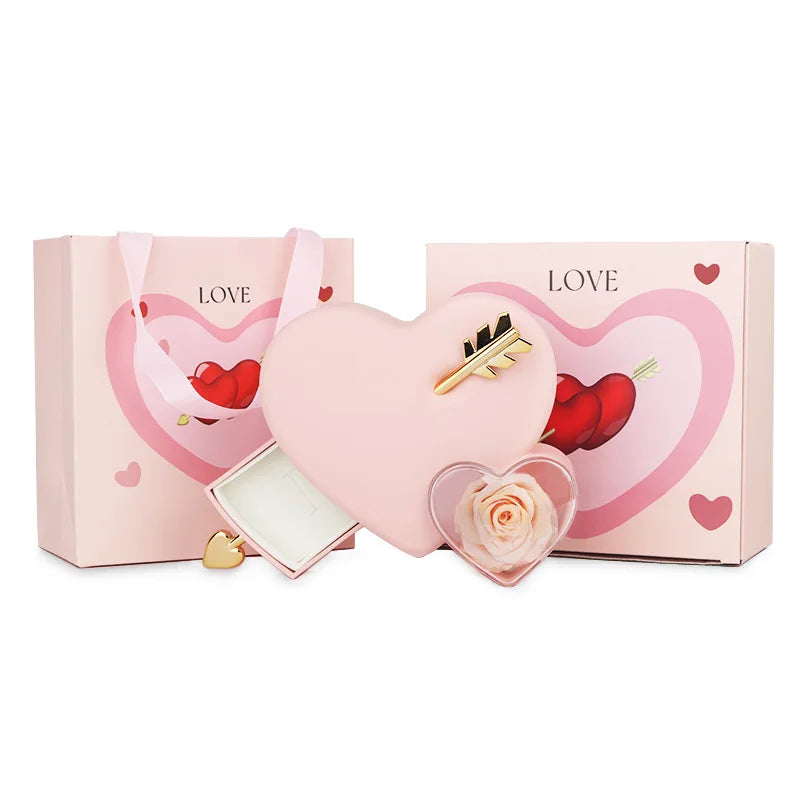 Hot Sale Cross-border Creative Heart-shaped Jewelry Storage Box for Valentine's Day with Unique Packaging Design for Rose