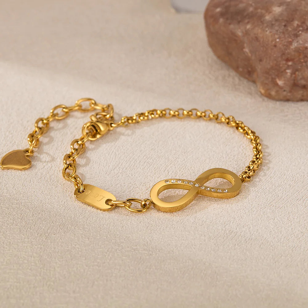 INS Style Stainless Steel Number 8 Zircon Chain Bracelet for Women