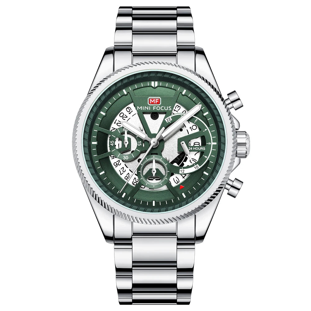 MINIFOCUS Men’s Skeleton-Style Quartz Watch Multifunction Waterproof Stainless Steel Business Sport Wristwatch Father’s Day Gift