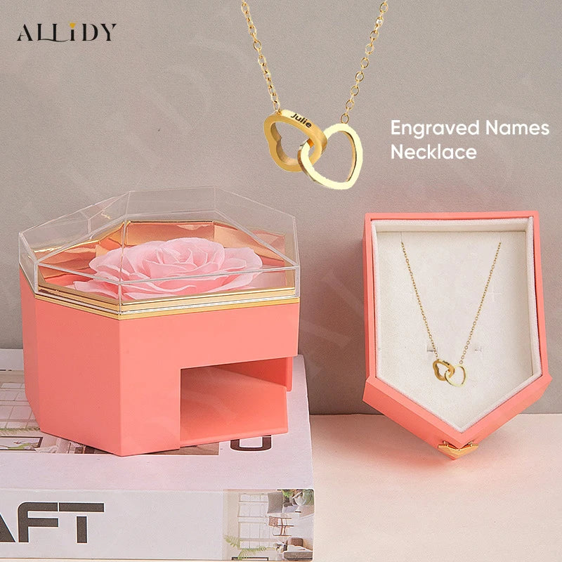 Heart Customize Name Heart Eternal Rose Jewelry Box For Birthday Mother's Day Valentine's Day Teachers' Day Gifts