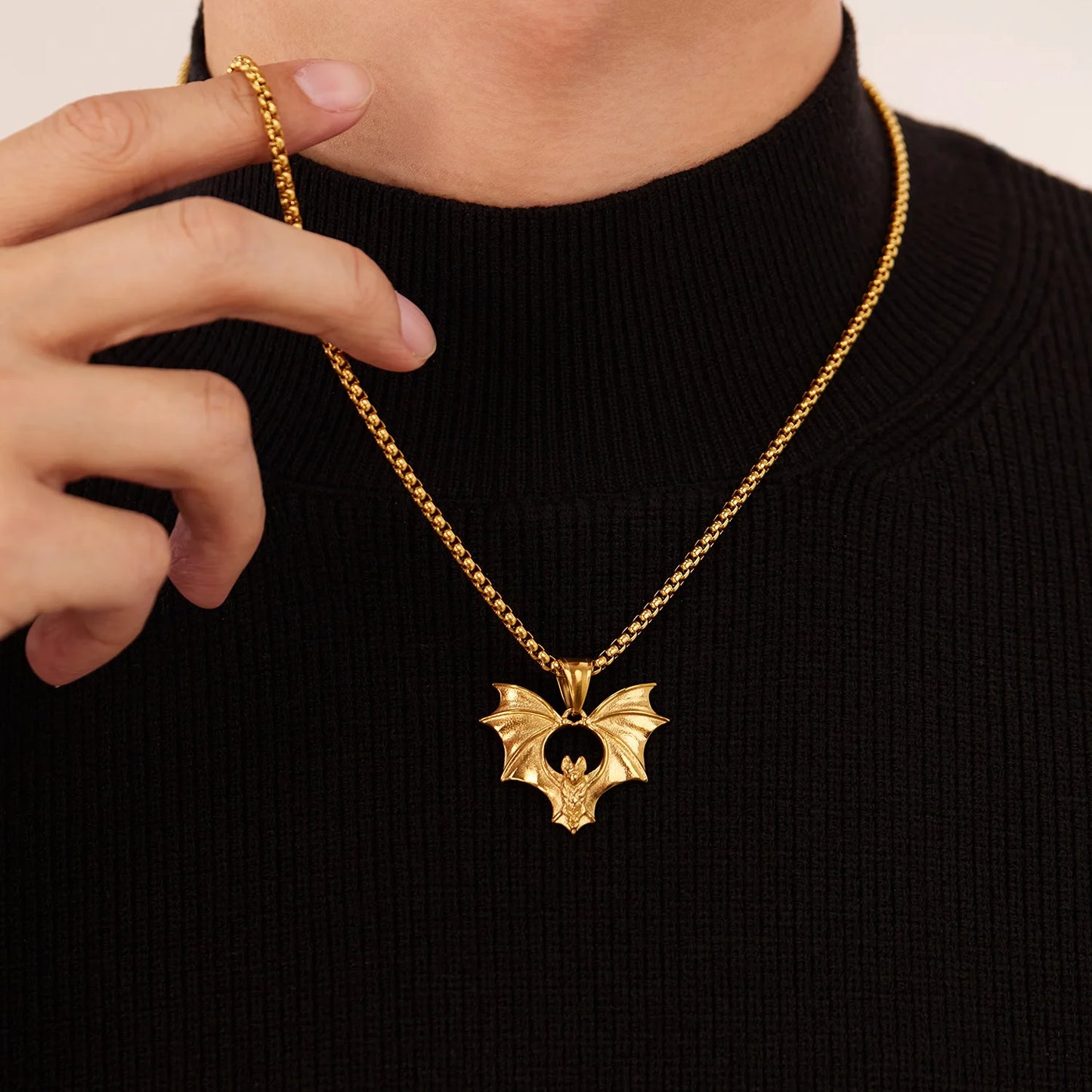 Men’s Bat Pendant Necklace – Gothic Punk Stainless Steel Chain with Creative Hip Hop Style