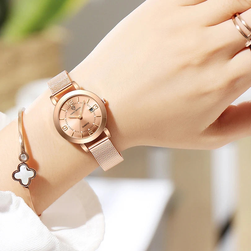 Luxury Women's Watch Stainless steel Strap Luminous Calendar Waterproof Elegant Trendy watches for woman