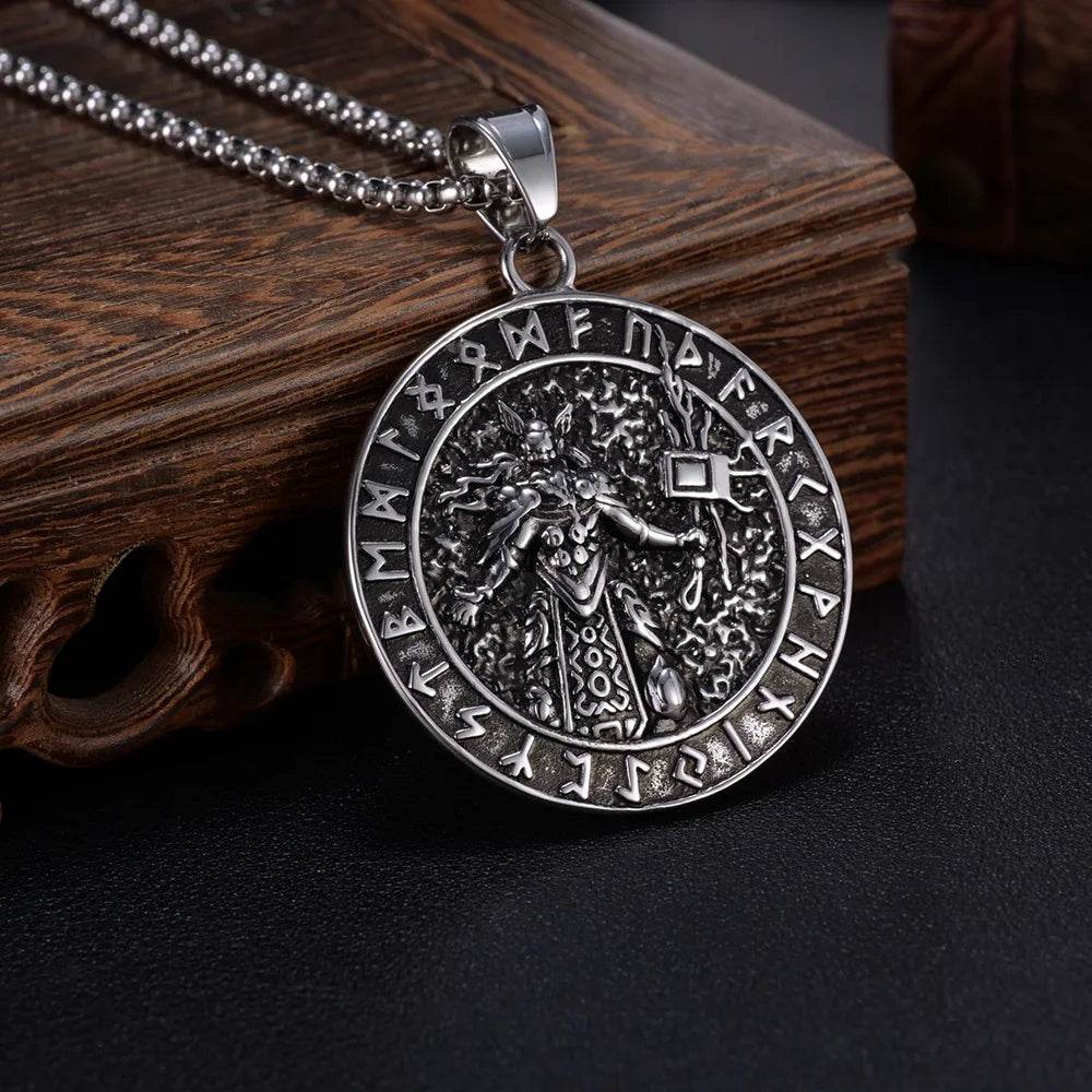 Men’s Viking Odin Pendant Necklace – Norse Mythology Stainless Steel Rune Amulet Jewelry