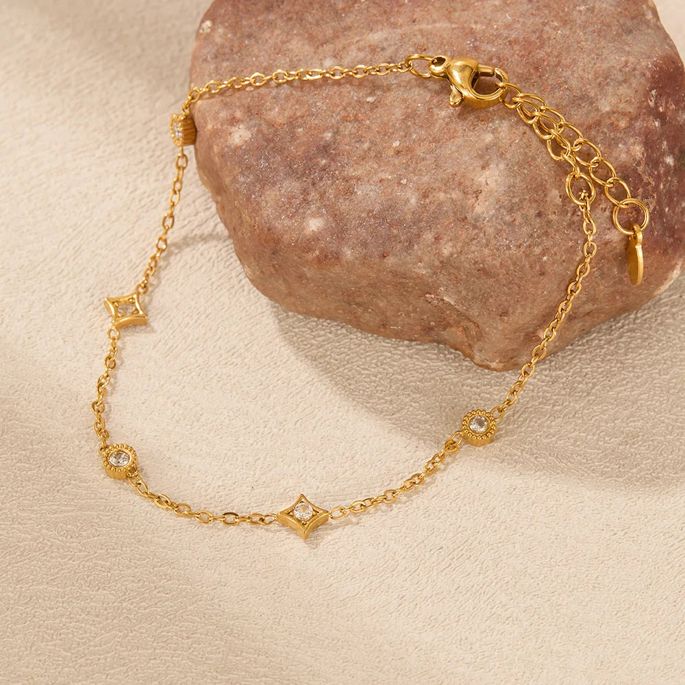Geometric Zircon Stainless Steel Bracelet for Women – Minimalist Titanium INS Style Jewelry