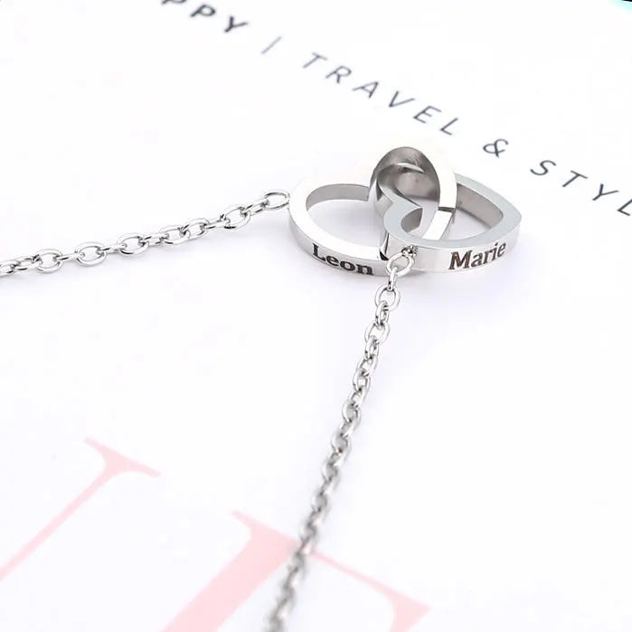 Personalized Custom Engraved Name Double Round Pendant Stainless Steel Necklace Valentine's Day Mother's Day Gift for Mom Her
