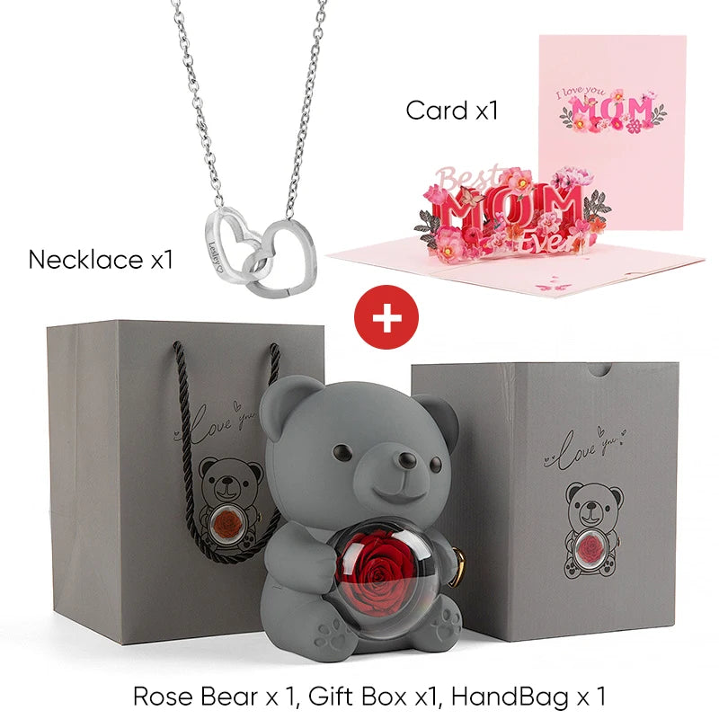 2025 New Beautiful 3D Mother's Day Card Roses Teddy Bear and Necklace Best Personalized Unique Mother’s Day Gifts for Mom