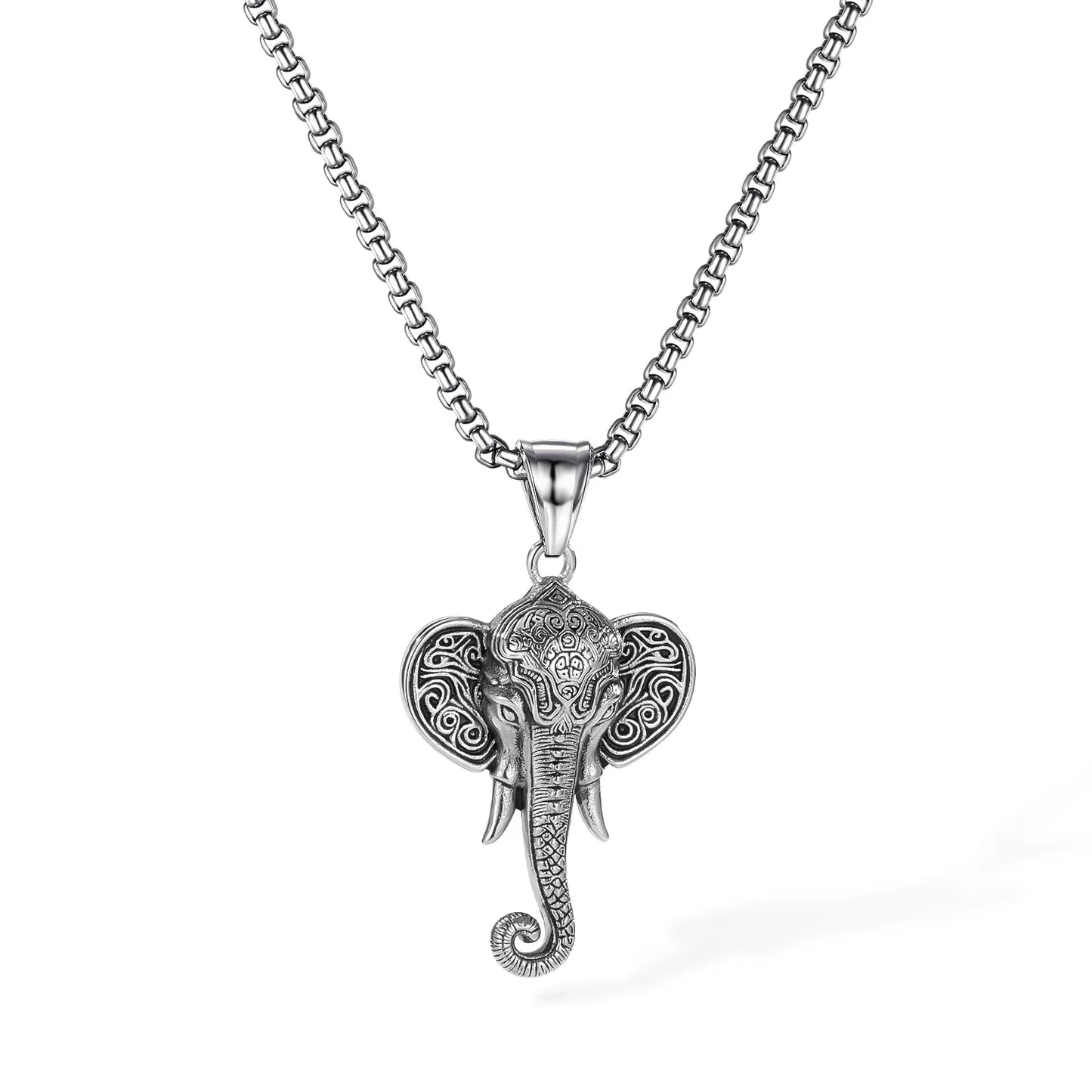Men’s Retro Elephant Pendant Necklace – Creative Hip Hop Stainless Steel Chain Jewelry