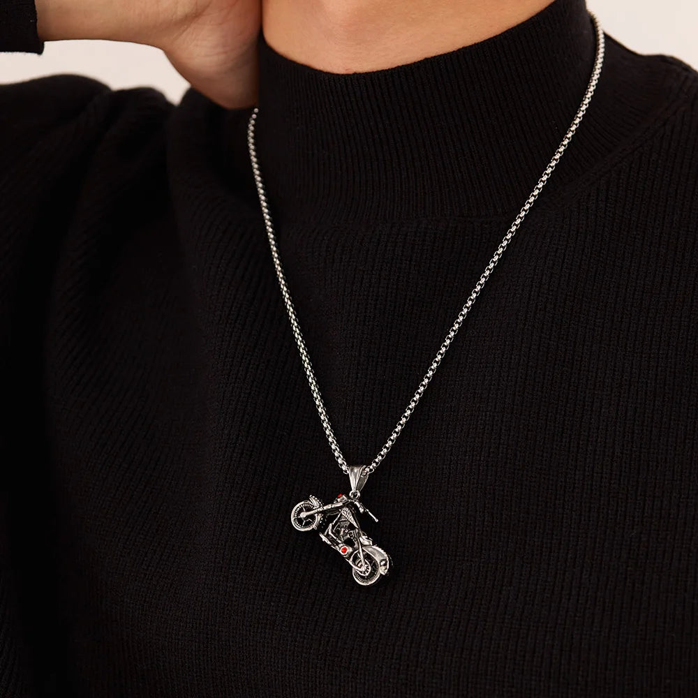 Men’s Motorcycle Pendant Necklace – Hip Hop Punk Style Titanium & Stainless Steel Chain, Trendy Biker Jewelry