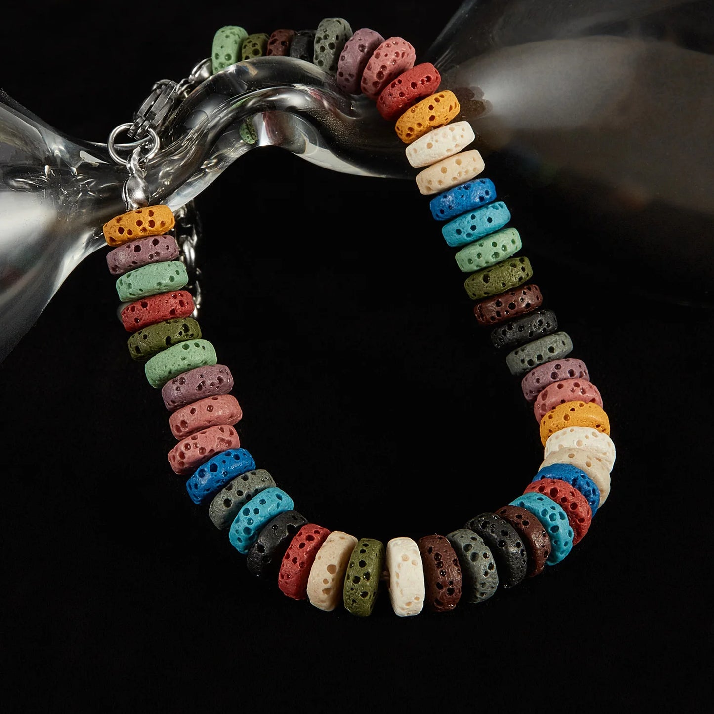 Unisex Stainless Steel Lava Stone Chain Bracelet – Colorful Volcanic Rock Titanium Steel Fashion Jewelry