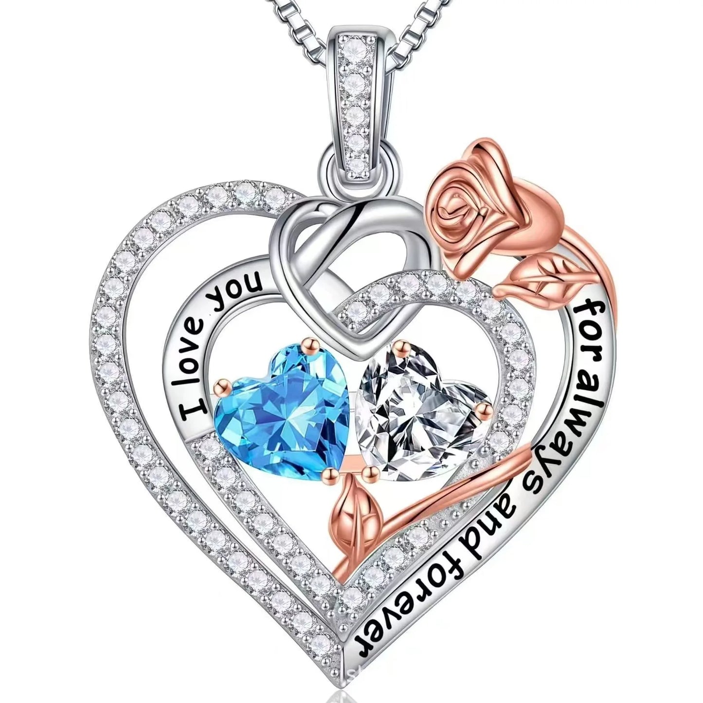 Fashion Double Heart Crystal Necklace with Rose Box – Perfect Gift Set for Women on Valentine's or Mother’s Day