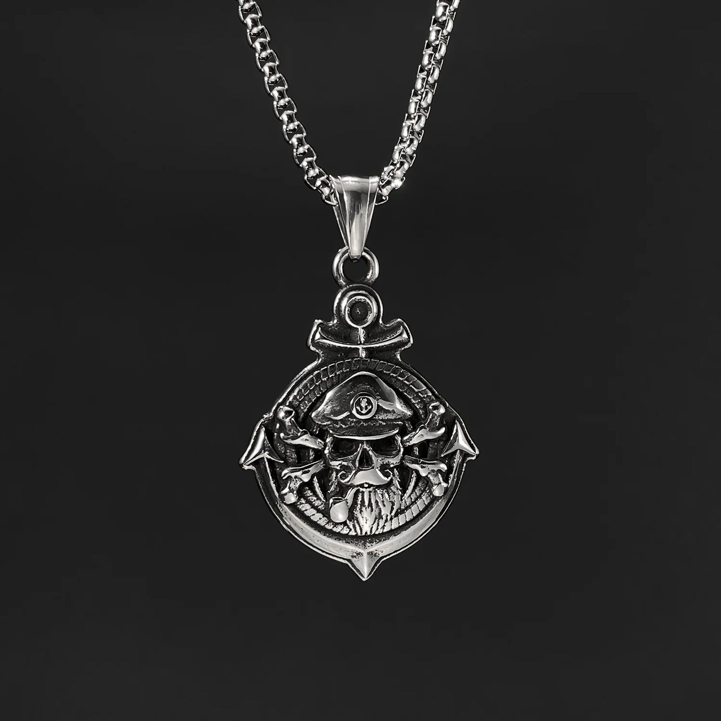 Men’s Pirate Skull Pendant Necklace – Vintage Punk Stainless Steel Street Style Jewelry